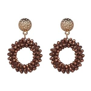 Handmade bronze crystal beaded earrings- 2 options